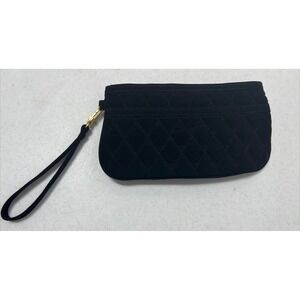 Vera Bradley Black Quilted Cotton Wristlet Gold Hardware Small Clutch